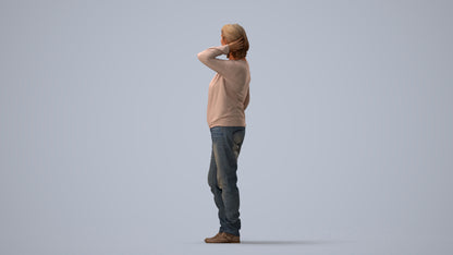 3D people model woman casual standing, scanned human for 3ds Max rendering, three-quarter view render