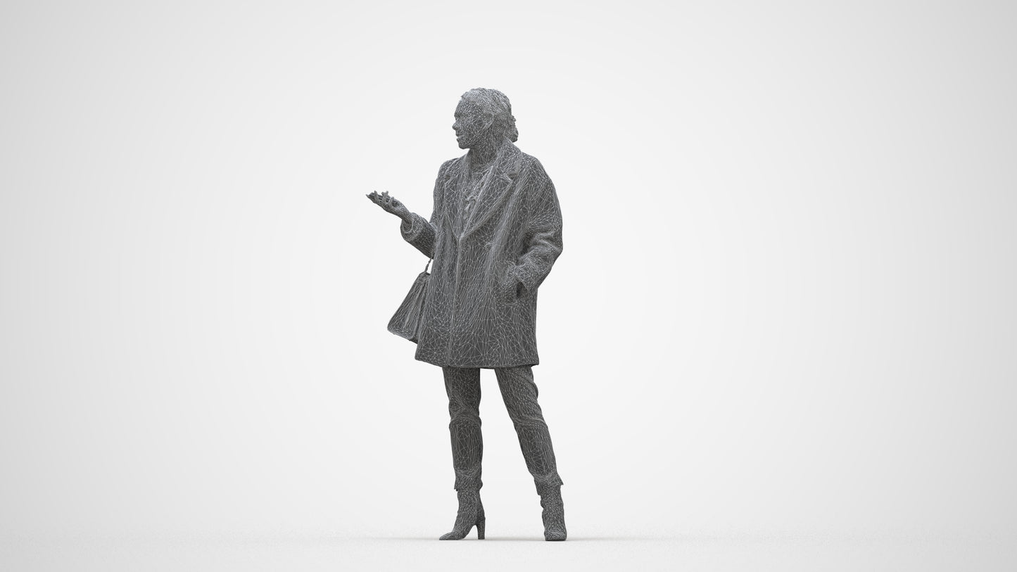 photogrammetry 3D woman business standing, realistic human model archviz FBX, wireframe back view