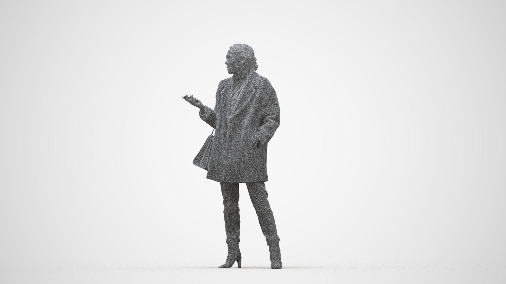 photogrammetry 3D woman business standing, realistic human model archviz FBX, wireframe back view