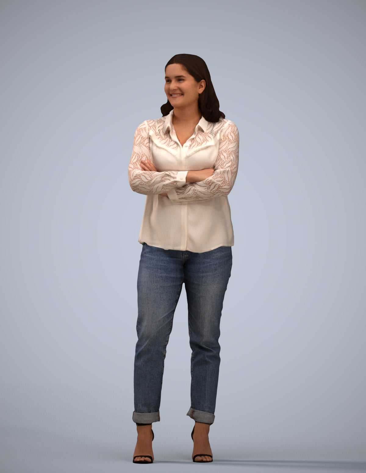 3D scanned woman standing casual, photorealistic archviz people for Enscape and SketchUp