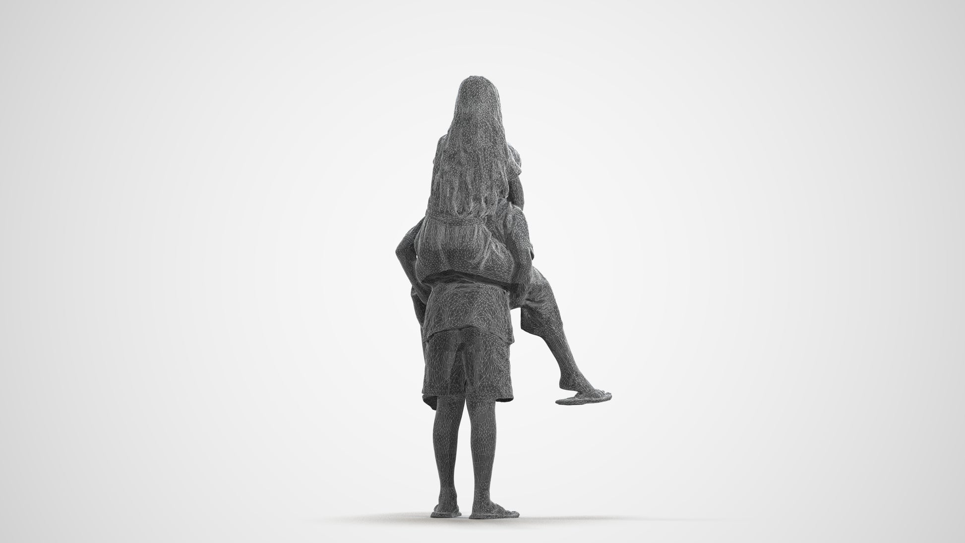 photogrammetry 3D girl kids, realistic human model archviz FBX, wireframe front view