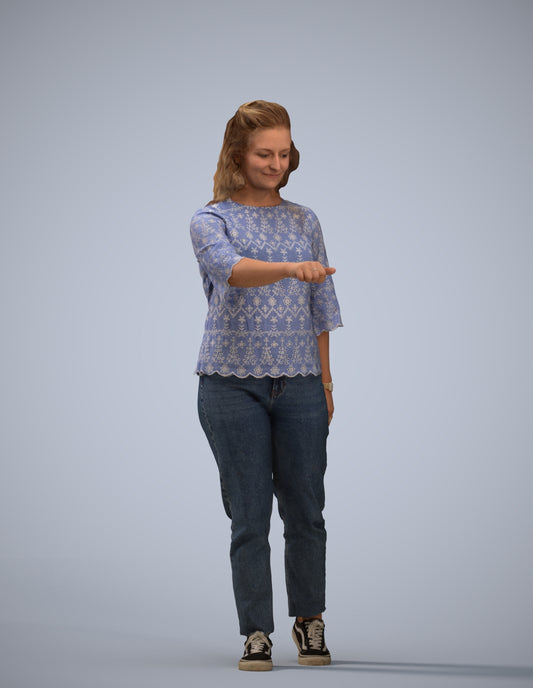 3D human model woman casual mix, photogrammetry scanned person for archviz