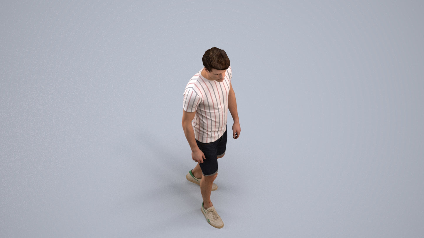 photogrammetry 3D man casual walking, realistic human model archviz FBX, back view render