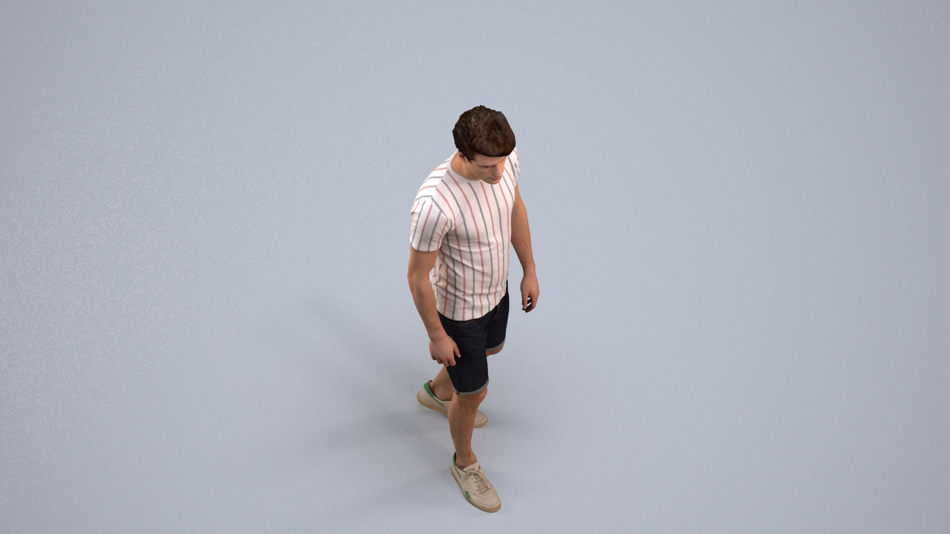 photogrammetry 3D man casual walking, realistic human model archviz FBX, back view render