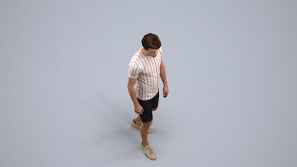 photogrammetry 3D man casual walking, realistic human model archviz FBX, back view render