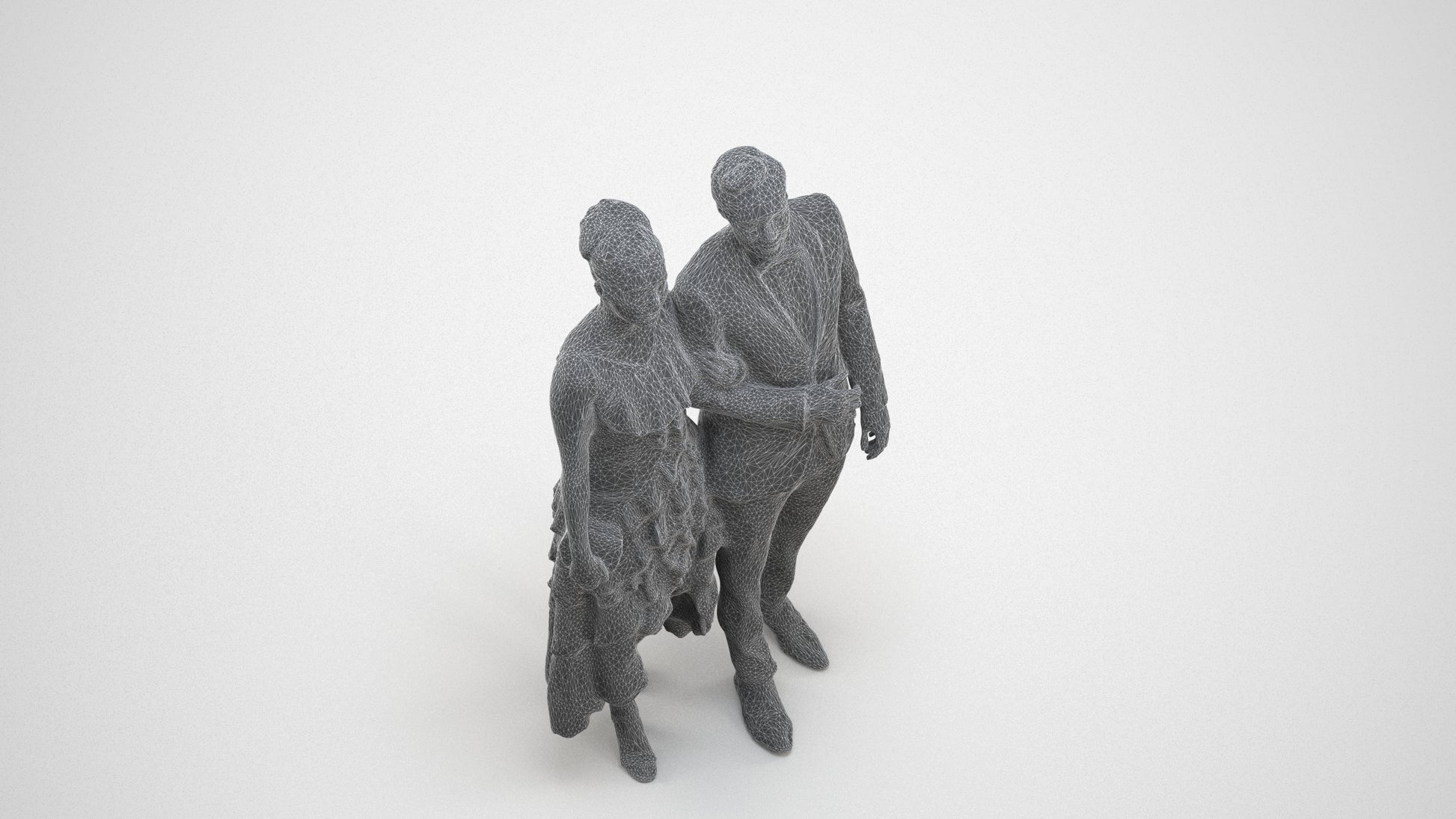 photogrammetry 3D woman formal couple, realistic human model archviz FBX, wireframe three-quarter view