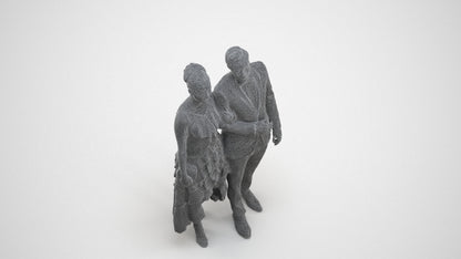 photogrammetry 3D woman formal couple, realistic human model archviz FBX, wireframe three-quarter view