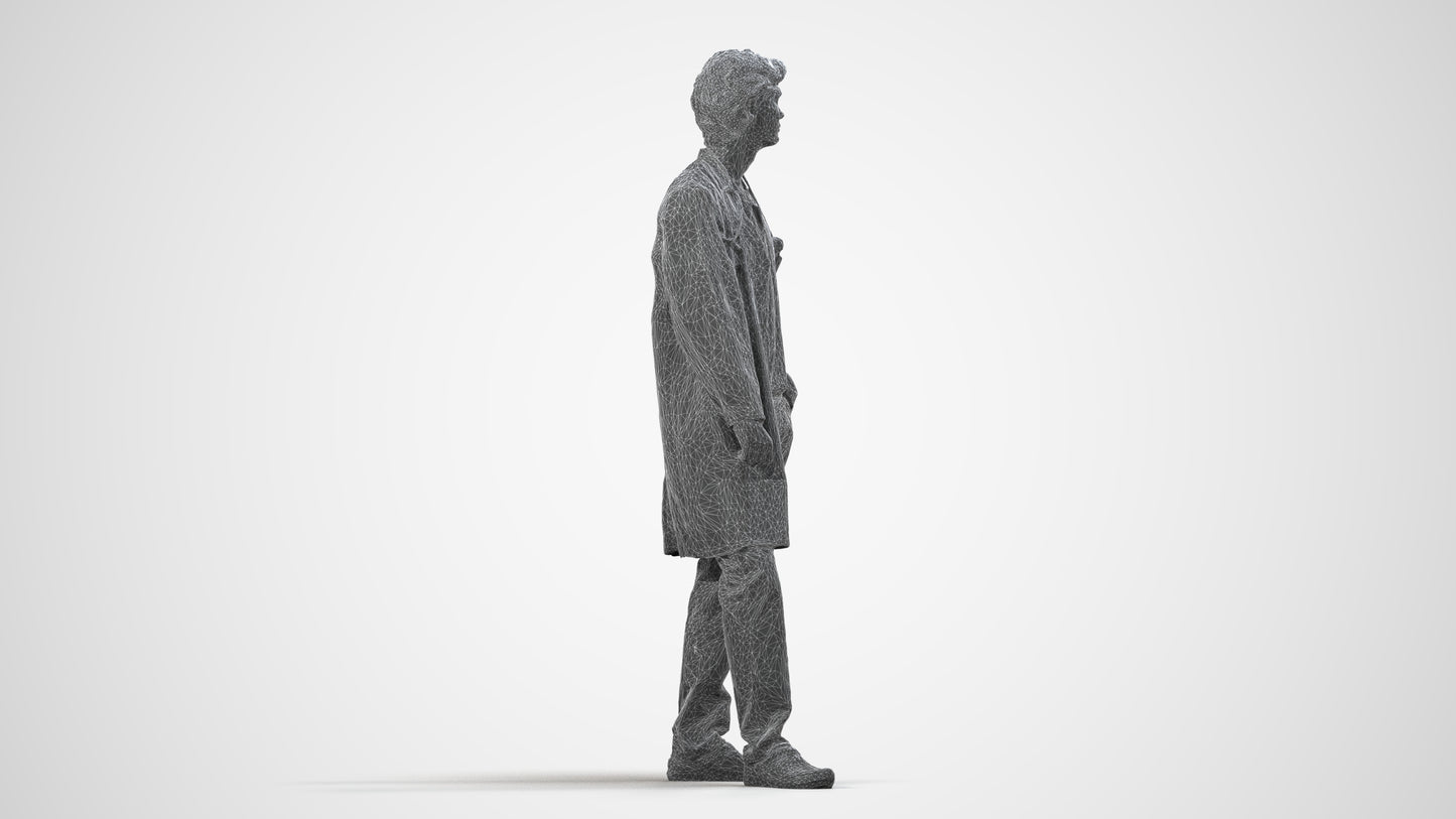 scanned 3D man standing, photogrammetry people for Enscape and V-Ray, wireframe side view