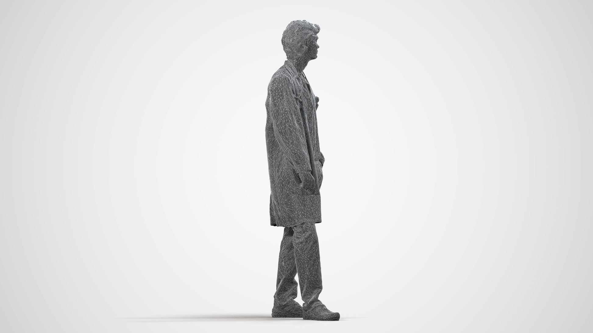 scanned 3D man standing, photogrammetry people for Enscape and V-Ray, wireframe side view