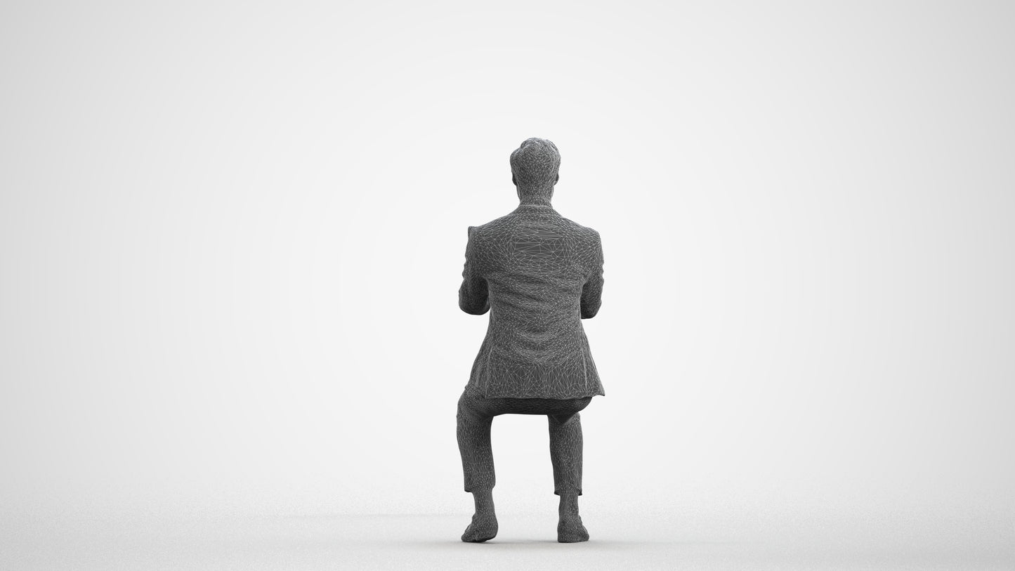 realistic 3D man formal business, scanned archviz people for Blender and 3ds Max, wireframe front view