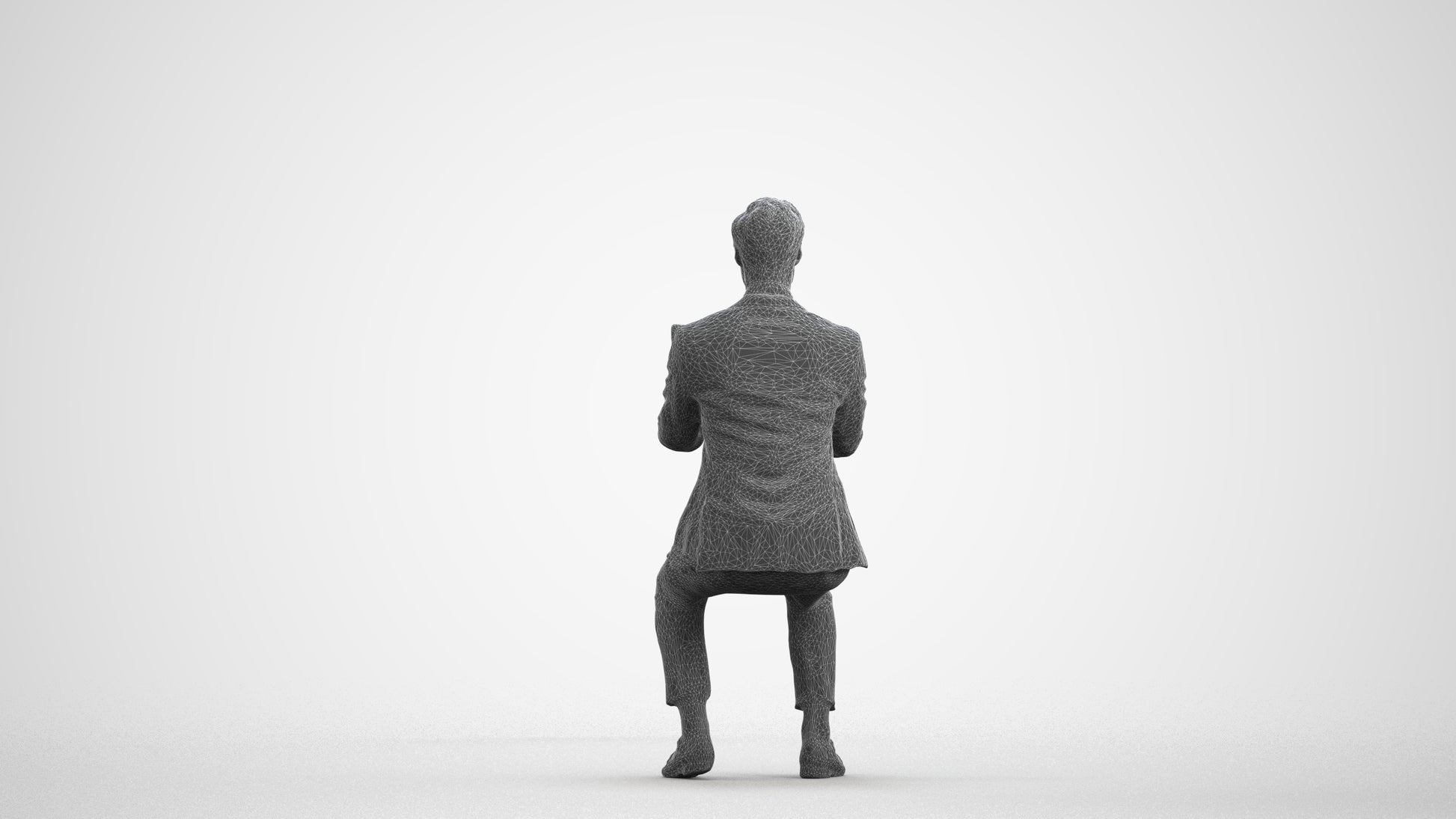 realistic 3D man formal business, scanned archviz people for Blender and 3ds Max, wireframe front view