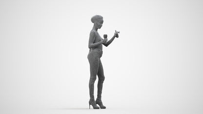 realistic 3D woman casual standing, scanned archviz people for Blender and 3ds Max, wireframe side view