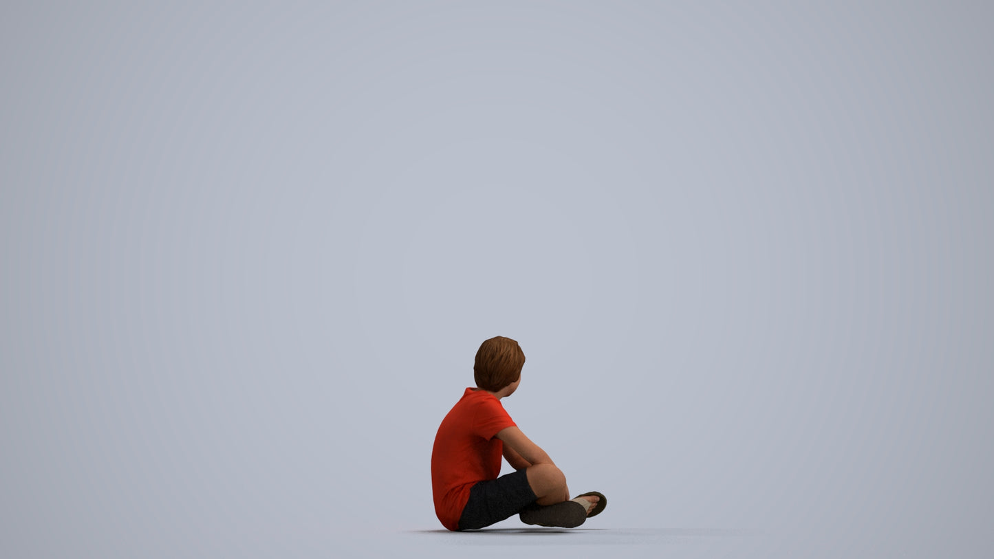 3D human model boy casual kids, photogrammetry scanned person for archviz, front view render
