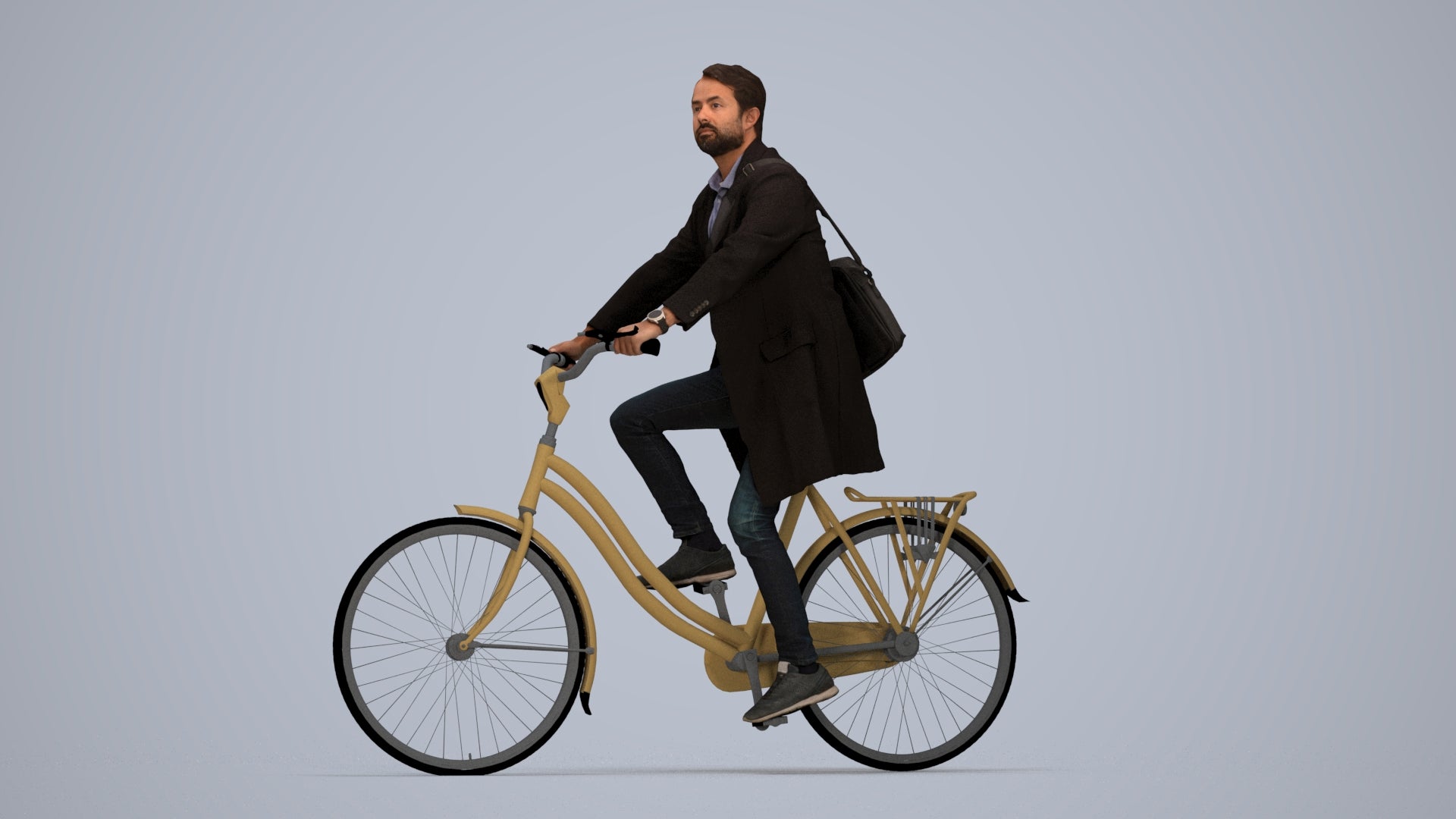 realistic 3D human man business cycling, archviz people FBX OBJ for Blender, top-down view render