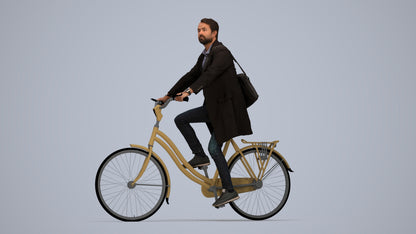 realistic 3D human man business cycling, archviz people FBX OBJ for Blender, top-down view render