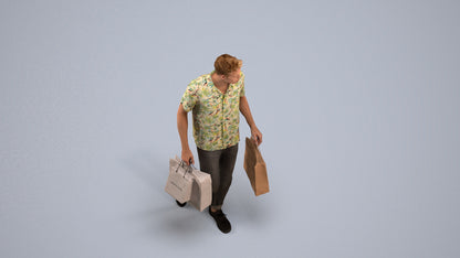 3D human model man casual shopping, photogrammetry scanned person for archviz, back view render