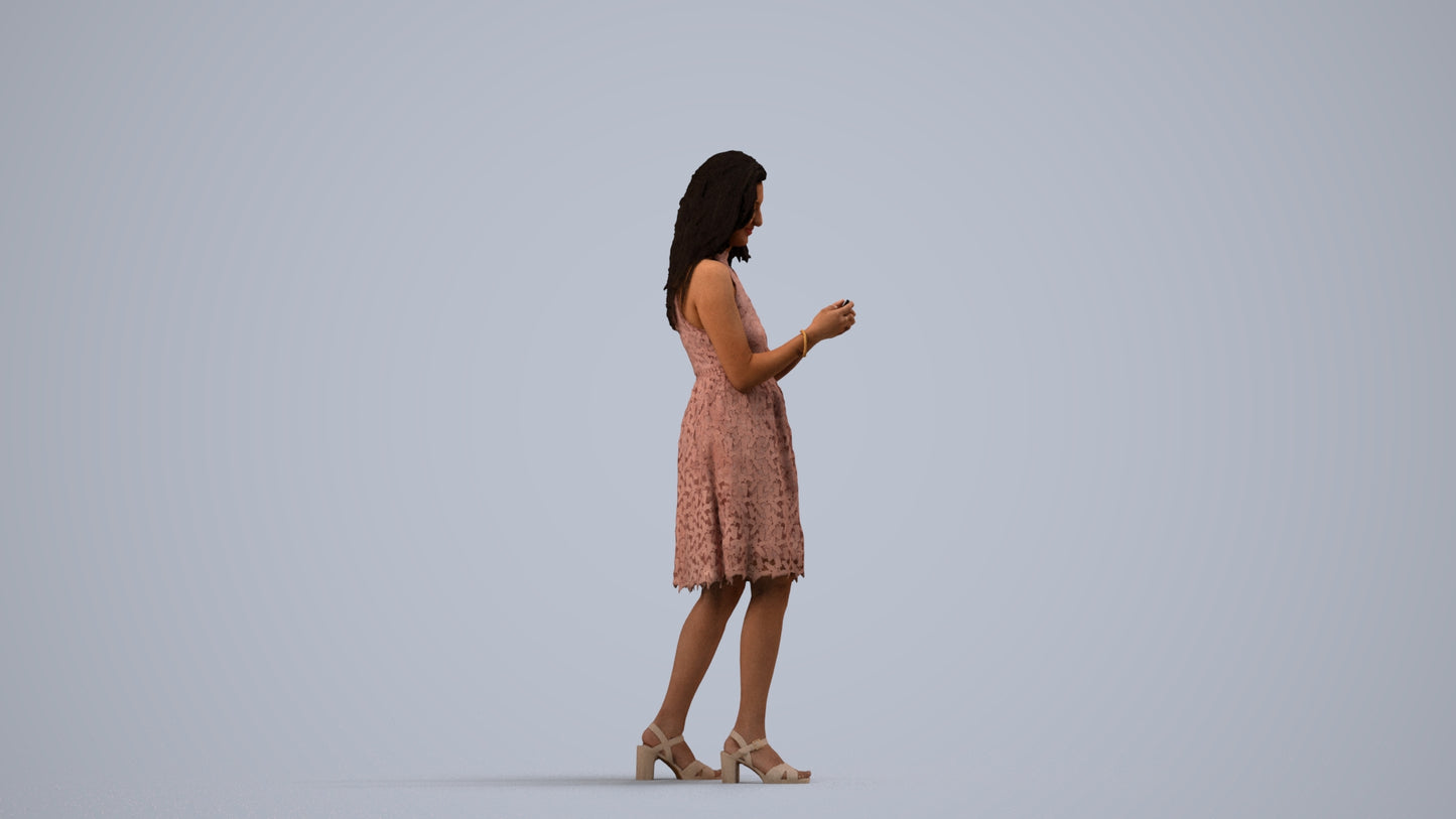 3D people model woman formal standing, scanned human for 3ds Max rendering, side view render
