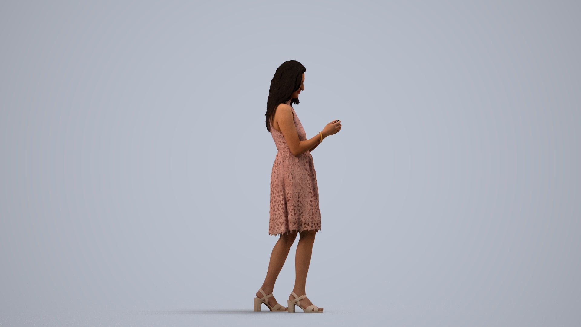 3D people model woman formal standing, scanned human for 3ds Max rendering, side view render