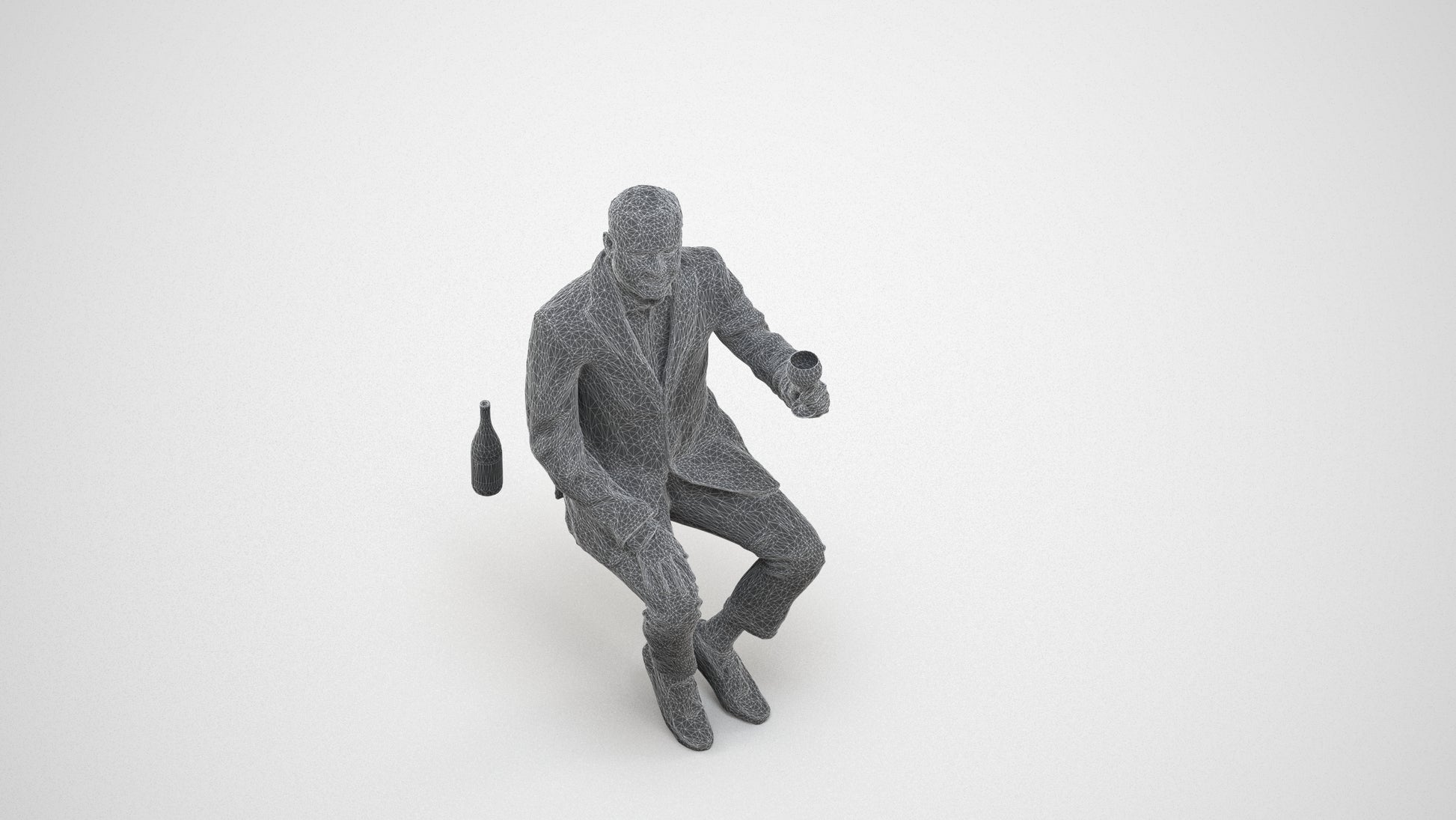 scanned 3D man casual cycling, photogrammetry people for Enscape and V-Ray, wireframe three-quarter view