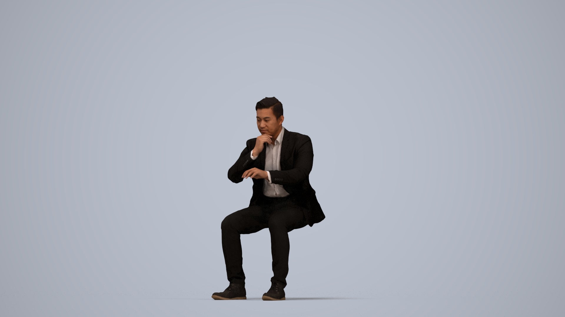 3D people model man business, scanned human for 3ds Max rendering, top-down view render