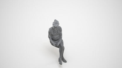 photogrammetry 3D woman casual sitting, realistic human model archviz FBX, wireframe three-quarter view