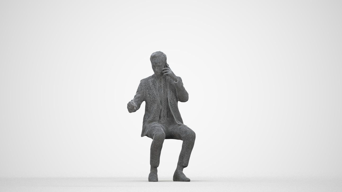 3D scanned man business formal, photorealistic archviz people for Enscape and SketchUp, wireframe back view