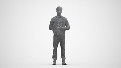 scanned 3D man hospitality, photogrammetry people for Enscape and V-Ray, three-quarter front view render