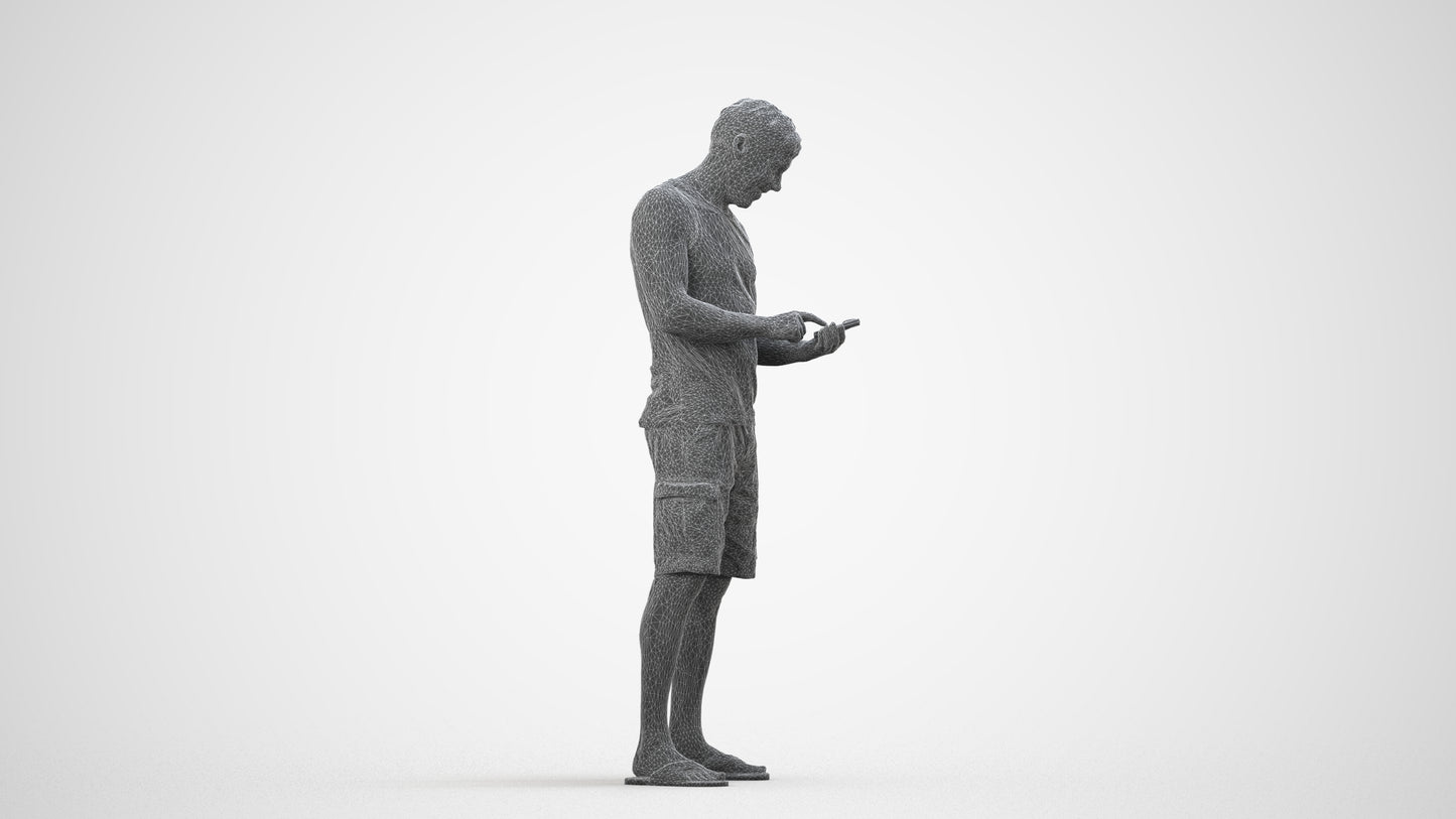 photogrammetry 3D man casual standing, realistic human model archviz FBX, wireframe side view