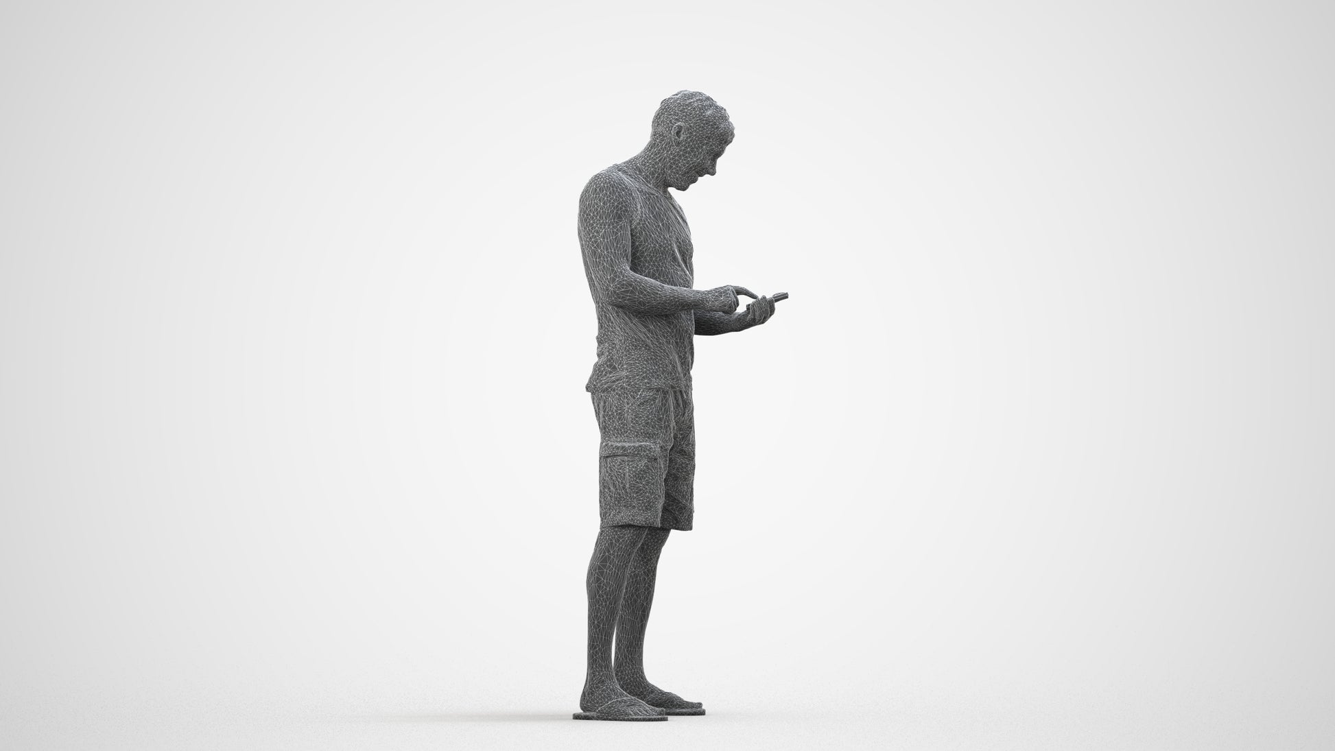 photogrammetry 3D man casual standing, realistic human model archviz FBX, wireframe side view
