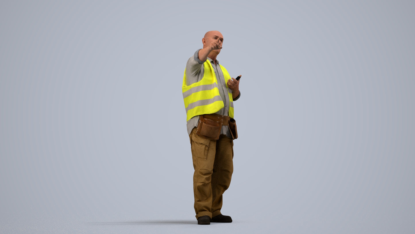 realistic 3D senior man standing, scanned archviz people for Blender and 3ds Max, side view render