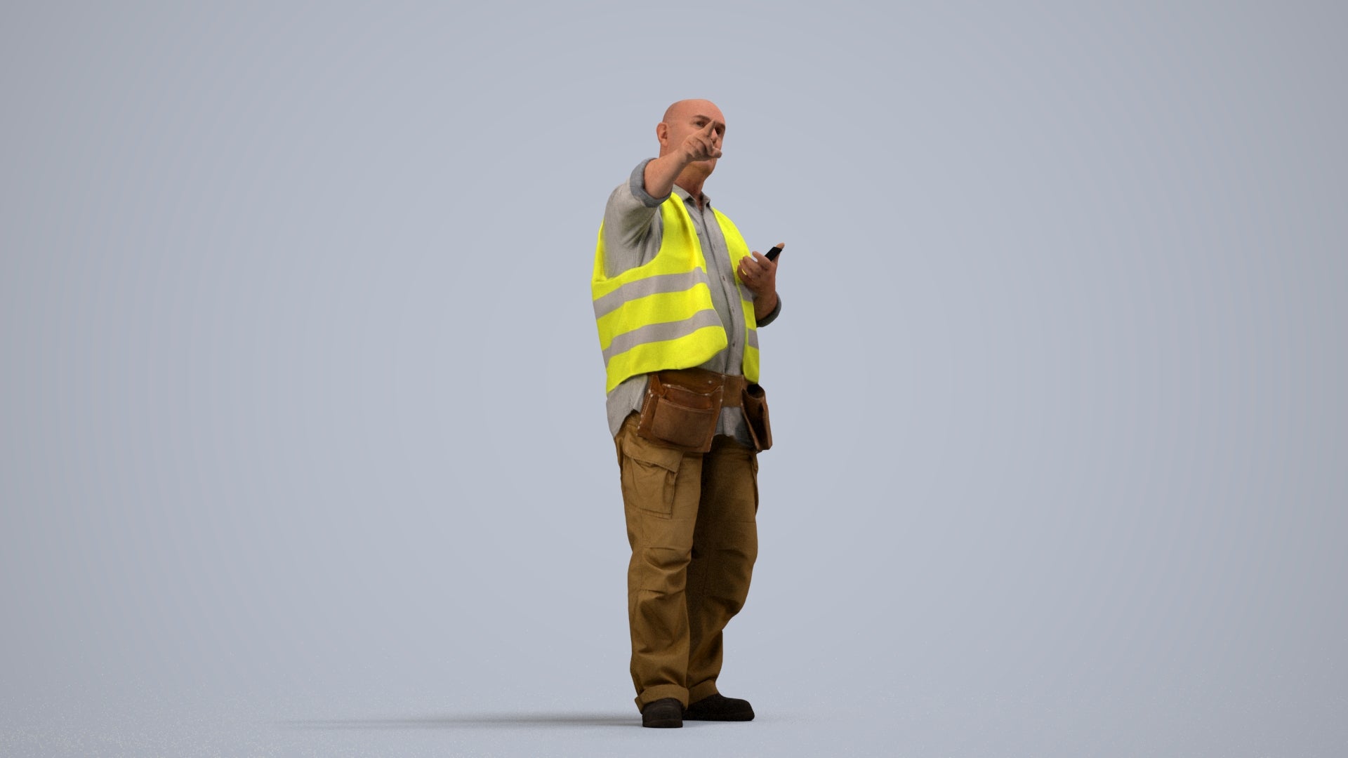 realistic 3D senior man standing, scanned archviz people for Blender and 3ds Max, side view render
