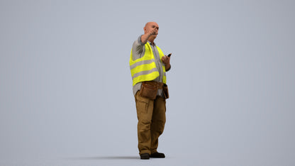 realistic 3D senior man standing, scanned archviz people for Blender and 3ds Max, side view render