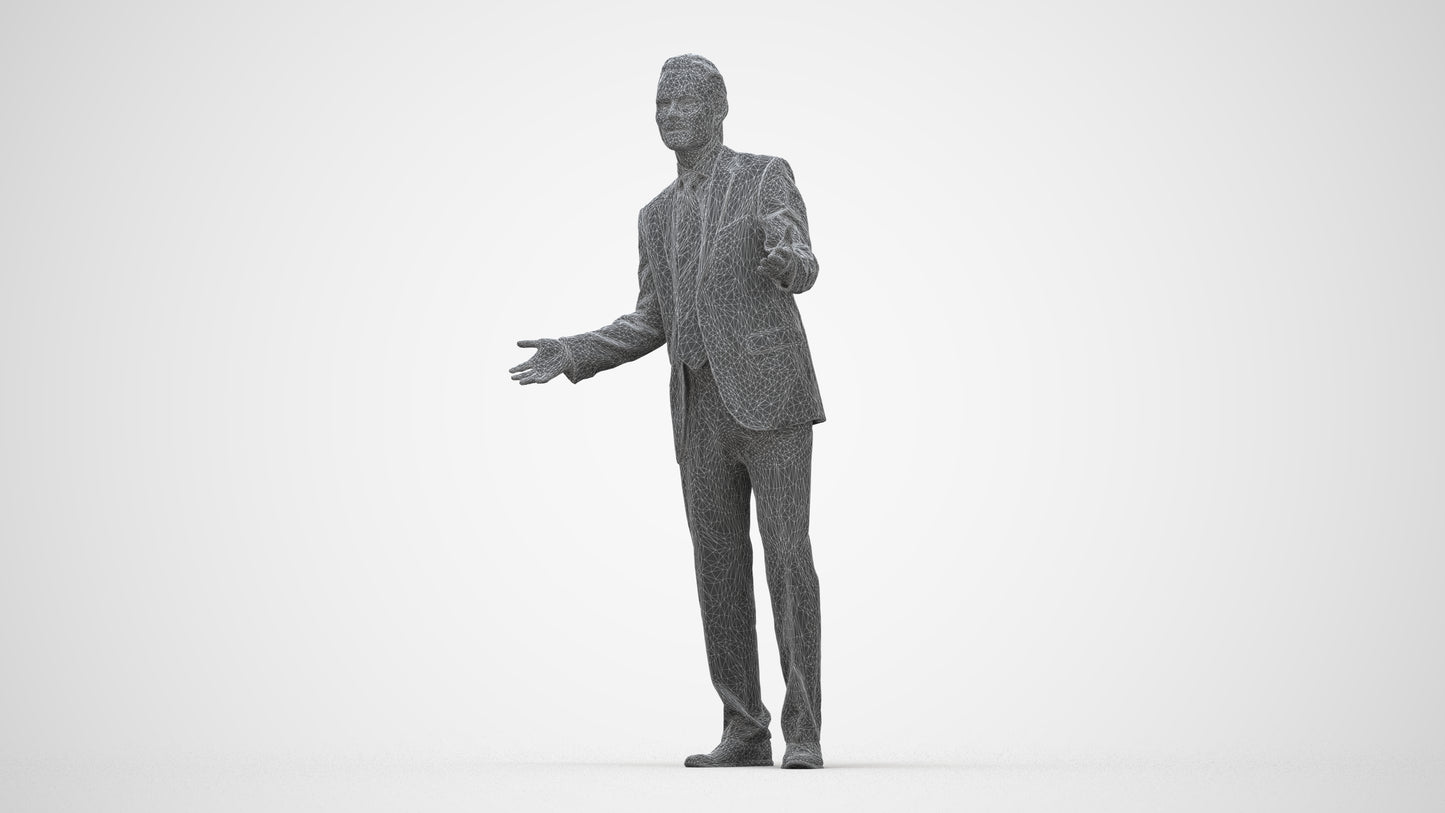 3D human model man business, photogrammetry scanned person for archviz, wireframe back view
