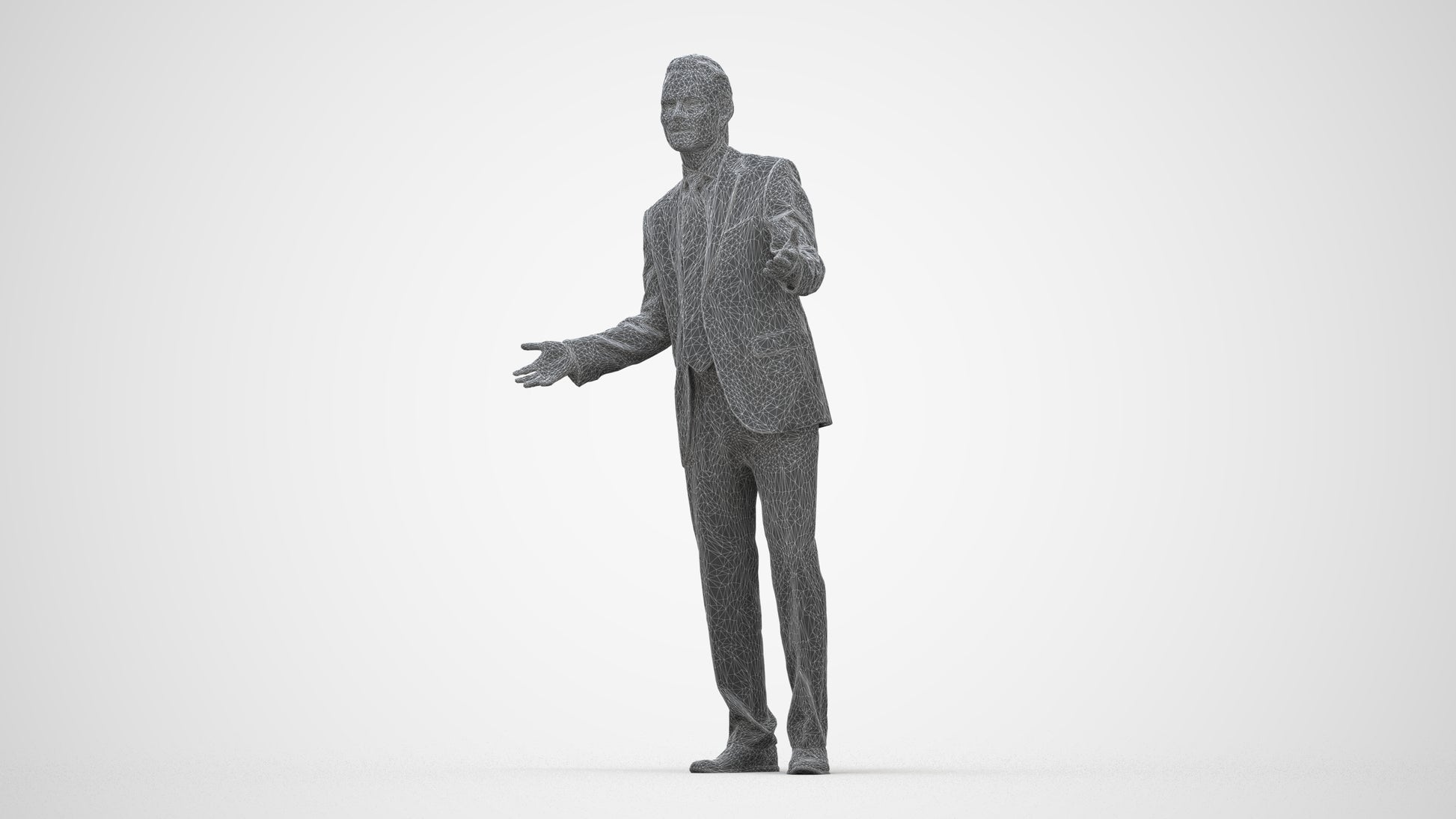 3D human model man business, photogrammetry scanned person for archviz, wireframe back view