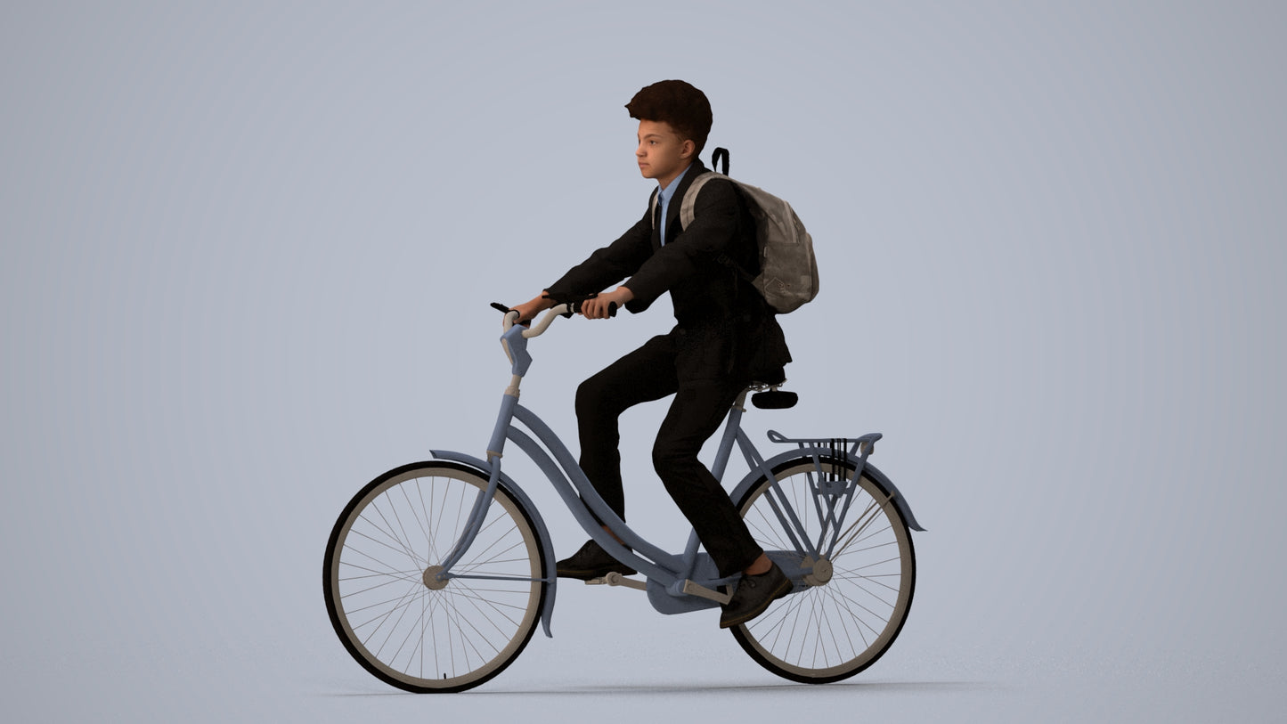 photogrammetry 3D man formal cycling, realistic human model archviz FBX, three-quarter view render