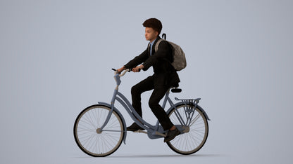 photogrammetry 3D man formal cycling, realistic human model archviz FBX, three-quarter view render