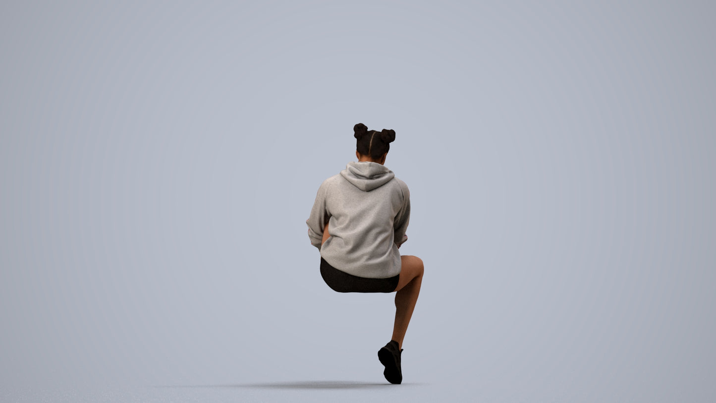 3D people model woman casual sitting, scanned human for 3ds Max rendering, side view render