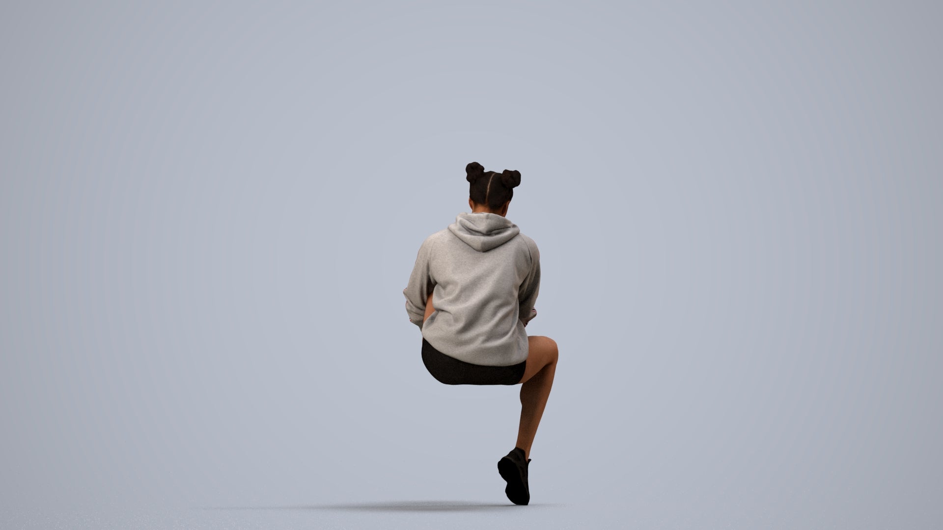 3D people model woman casual sitting, scanned human for 3ds Max rendering, side view render