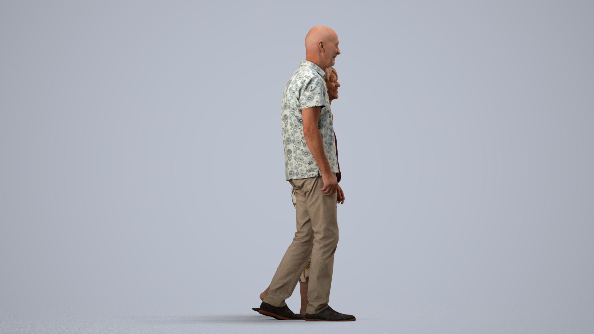photogrammetry 3D senior woman couple, realistic human model archviz FBX, side view render