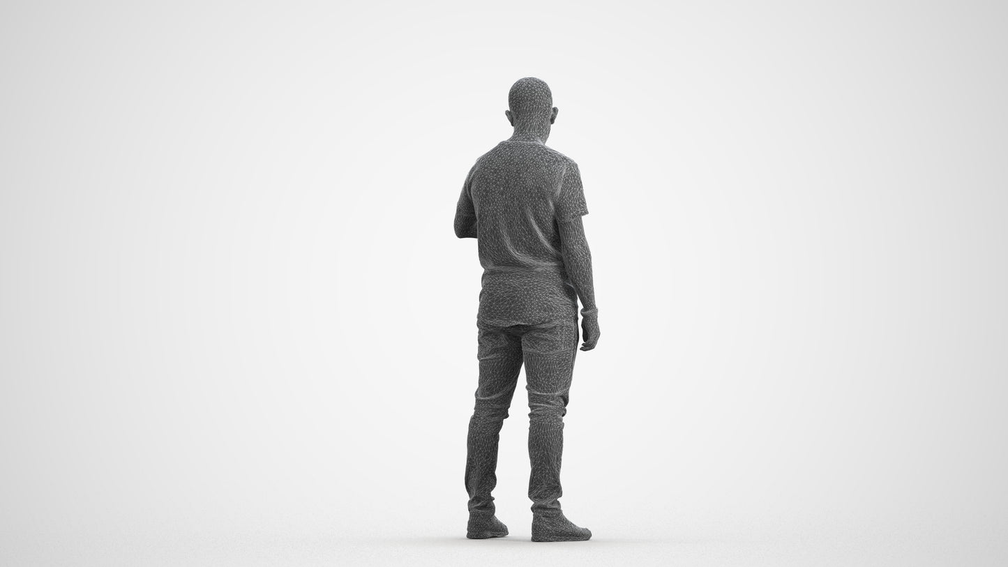 3D people model man casual standing, scanned human for 3ds Max rendering, wireframe front view