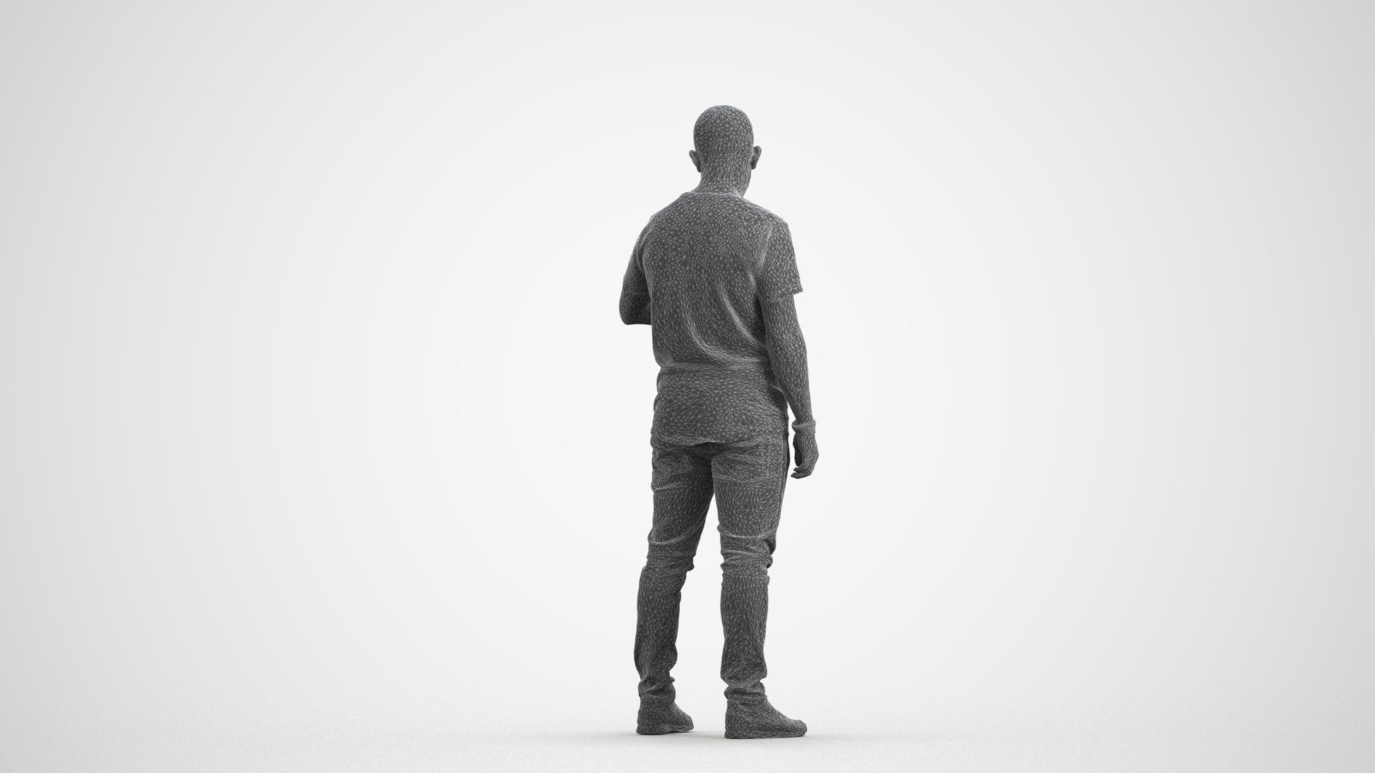 3D people model man casual standing, scanned human for 3ds Max rendering, wireframe front view