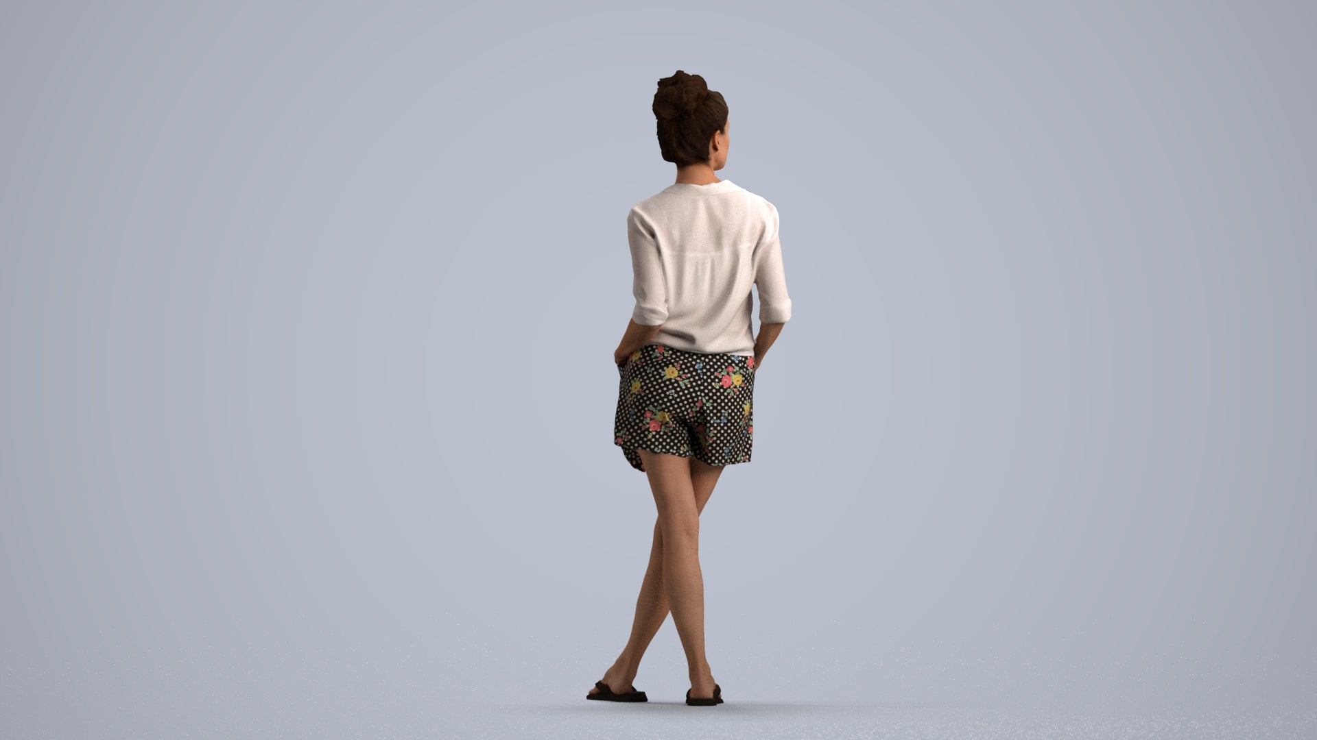 realistic 3D human woman casual standing, archviz people FBX OBJ for Blender, front view render