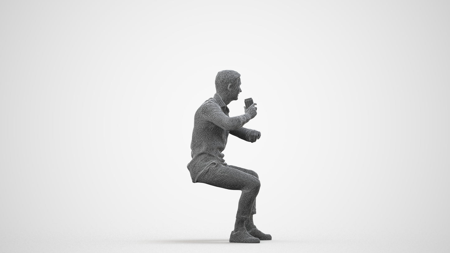 realistic 3D human man casual sitting, archviz people FBX OBJ for Blender, wireframe side view