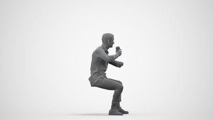 realistic 3D human man casual sitting, archviz people FBX OBJ for Blender, wireframe side view