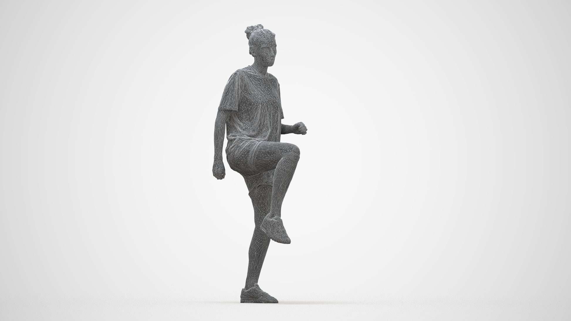 realistic 3D woman sport, scanned archviz people for Blender and 3ds Max, wireframe back view
