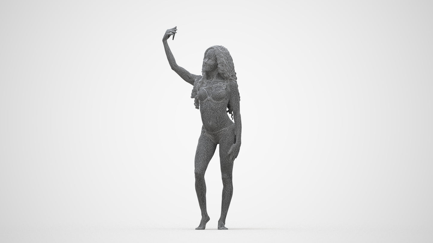 3D people model woman pool, scanned human for 3ds Max rendering, wireframe back view