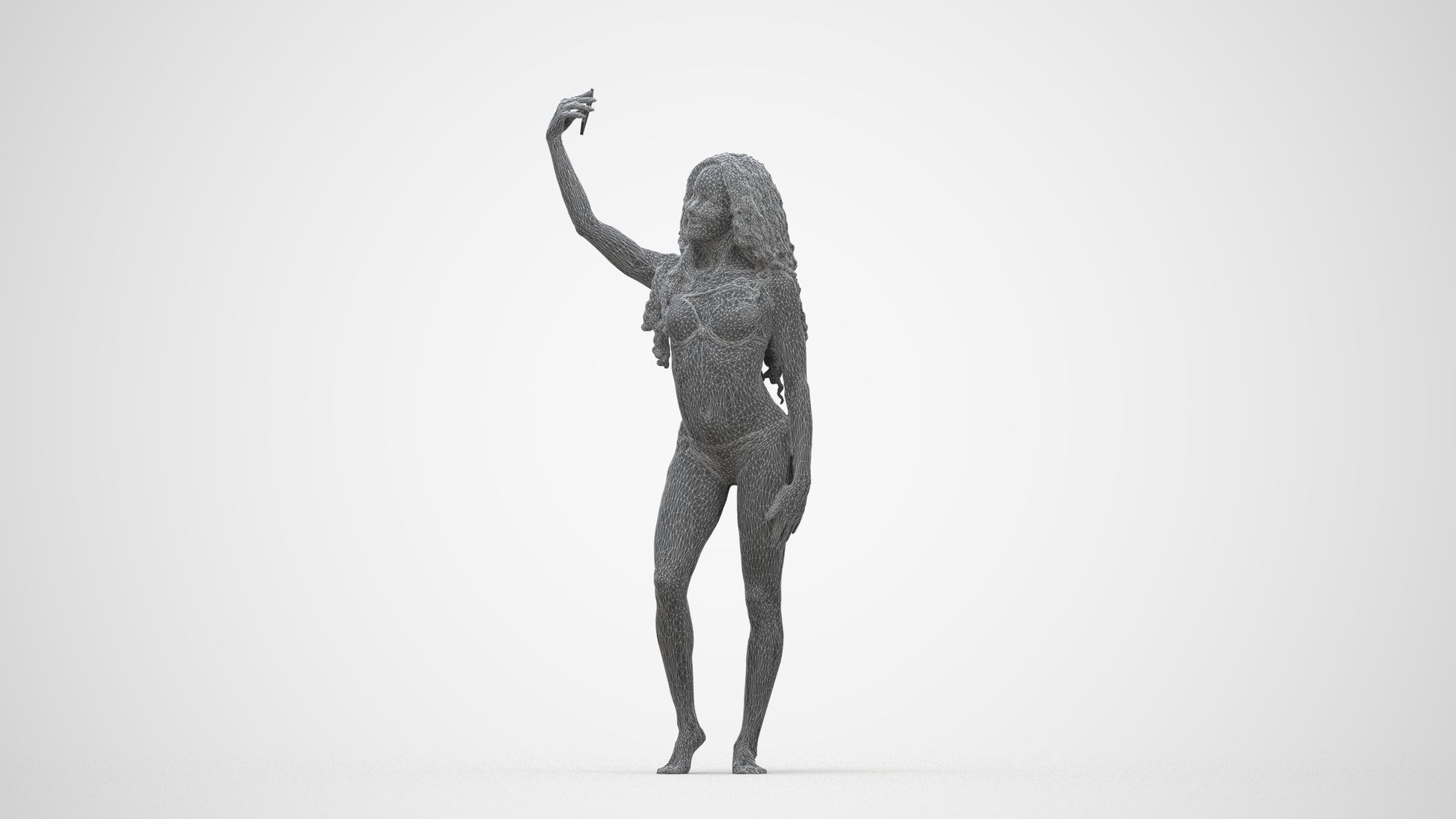 3D people model woman pool, scanned human for 3ds Max rendering, wireframe back view