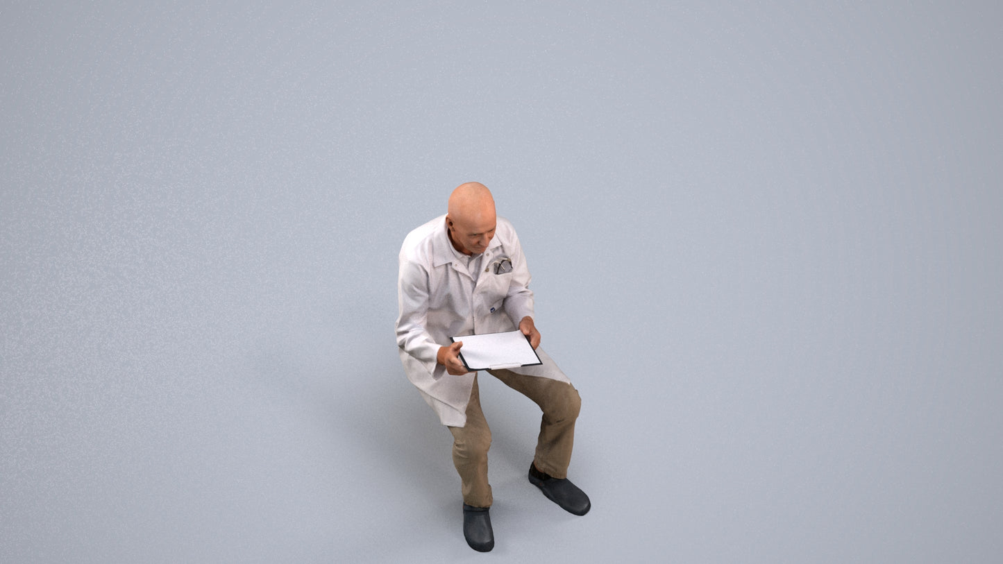 photogrammetry 3D senior man medical, realistic human model archviz FBX, back view render