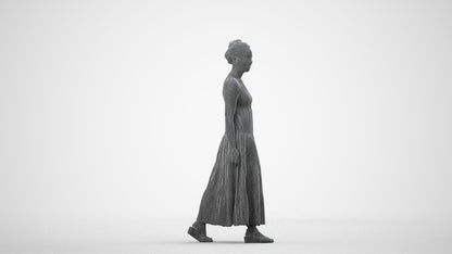 3D scanned woman walking casual, photorealistic archviz people for Enscape and SketchUp, wireframe side view
