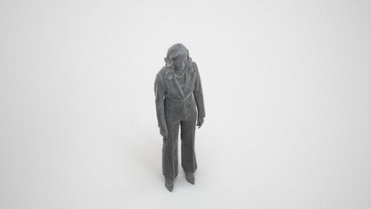 photogrammetry 3D woman business standing, realistic human model archviz FBX, wireframe three-quarter view